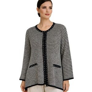 JM Collection Pearl Trim Cardigan Lady Jacket Women 3X Black White Y2K Old Money